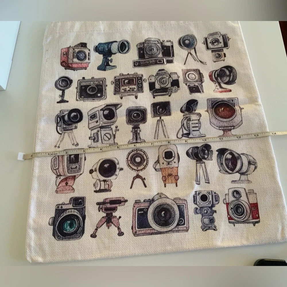 Cotton Camera Print Tote Bag